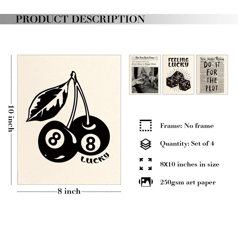 JXREQ Trendy Retro Black Y2K Wall Art Room Decor Prints Set of 4, Black Lucky 8Ball Posters Prints Wall Decor for Home College Girls Room, Do It for the Plot, 8x10 Inch Unframed - Image 2