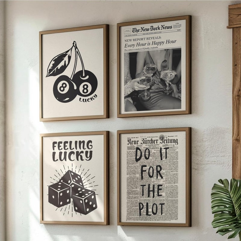 JXREQ Trendy Retro Black Y2K Wall Art Room Decor Prints Set of 4, Black Lucky 8Ball Posters Prints Wall Decor for Home College Girls Room, Do It for the Plot, 8x10 Inch Unframed - Image 4