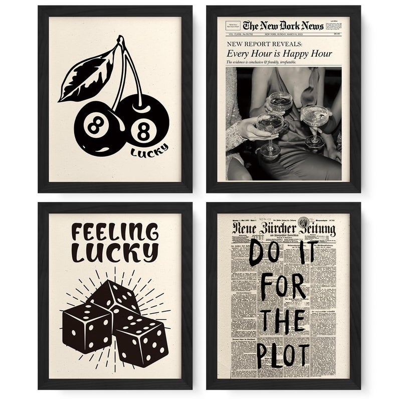 JXREQ Trendy Retro Black Y2K Wall Art Room Decor Prints Set of 4, Black Lucky 8Ball Posters Prints Wall Decor for Home College Girls Room, Do It for the Plot, 8x10 Inch Unframed - Image 1