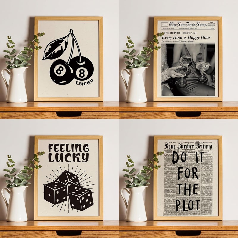 JXREQ Trendy Retro Black Y2K Wall Art Room Decor Prints Set of 4, Black Lucky 8Ball Posters Prints Wall Decor for Home College Girls Room, Do It for the Plot, 8x10 Inch Unframed - Image 3