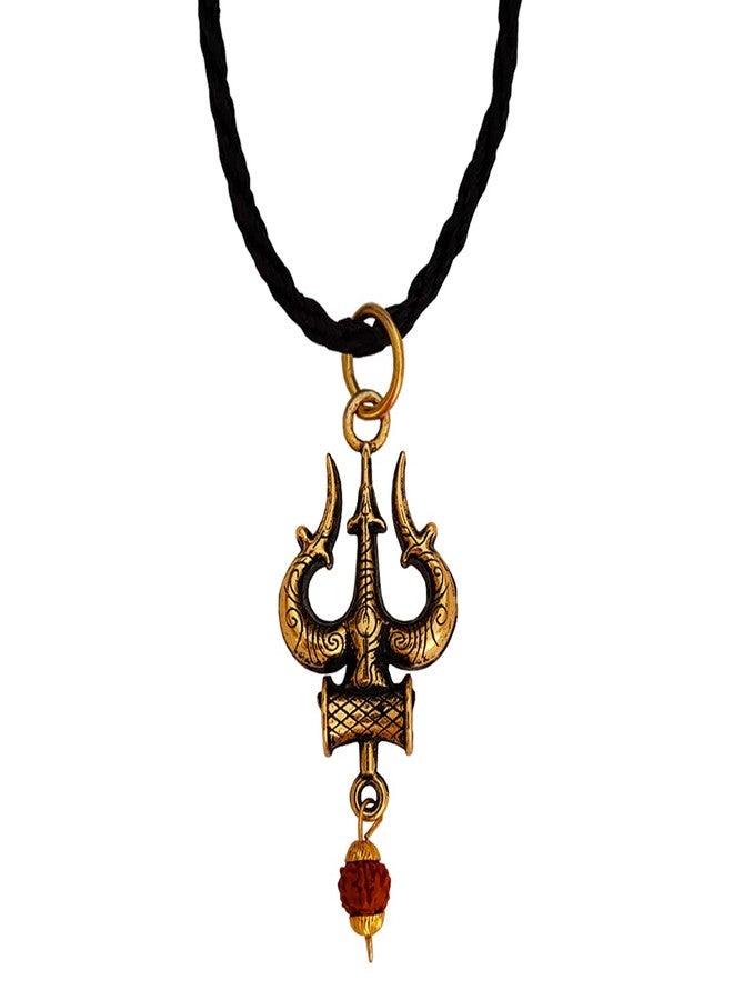 Sullery Lord Elegant Shiv Trishul Damaru Panchmukhi Rushrasha Bead Gold Brass Religious Spiritual Jewellery Pendant Necklace Chain for Men Boys - Image 1
