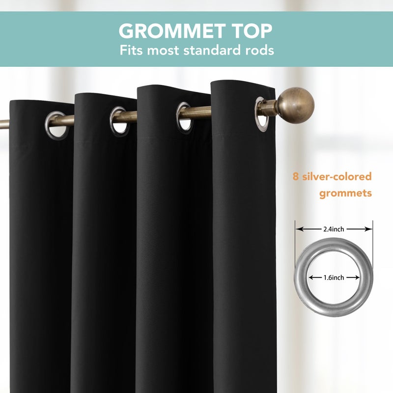BONZER 100% Blackout Curtains 84 inches Long - 4 Panels Light Blocking Grommet Window Drapes, Single Layer Privacy Room Darkening Curtain with Black Backing for Bedroom/Living Room, Black - Image 4