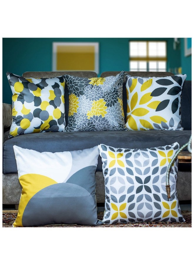 Vendola Vendola Decorative Satin Sofa Cushion Covers Set of 5, 24 inch x 24 inch, Sofa Cushion Pillow Cover, Yellow and Grey, Zipper Closure (Canary, 24X24 Inches) - Image 1