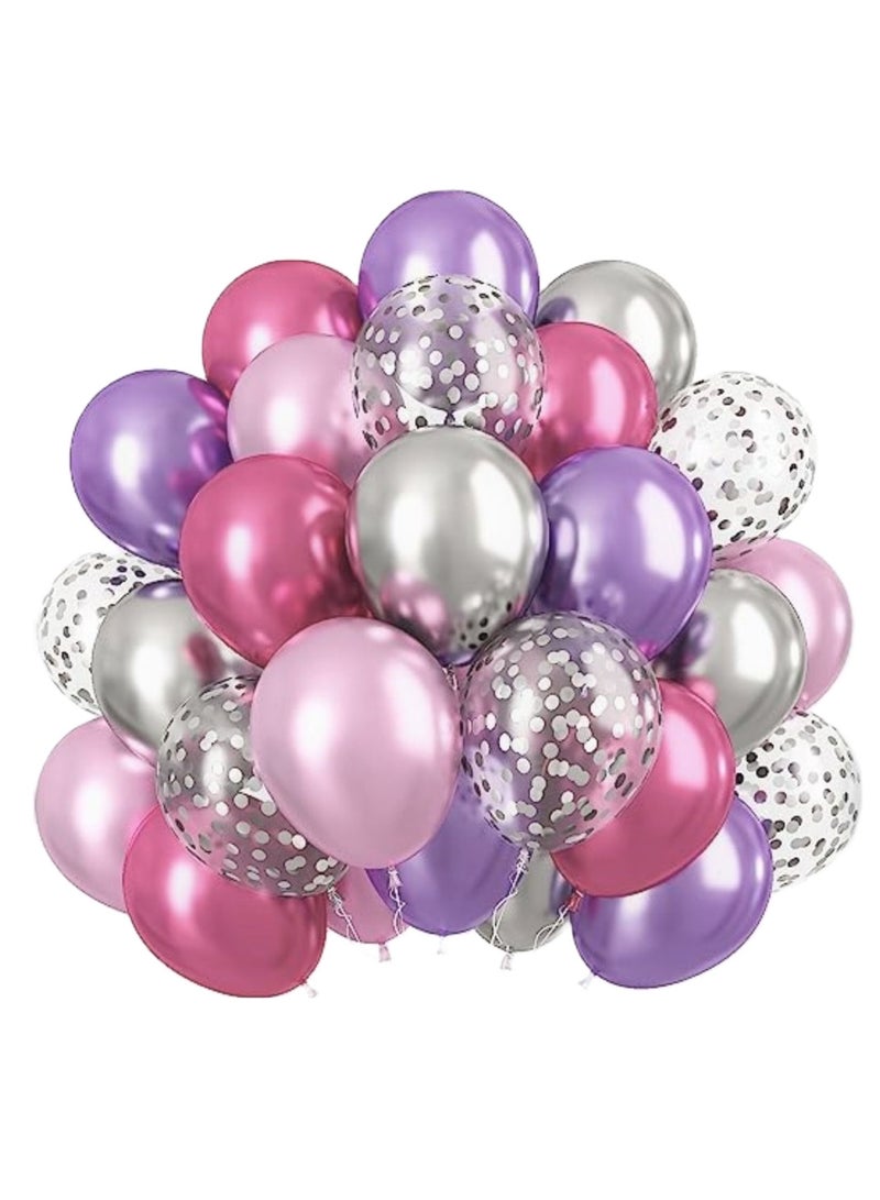 Boxwoods Purple Pink Silver Chrome With Confetti Helium Quality Balloons For Birthday Anniversary And Bridal Shower Party Decoration - Image 1