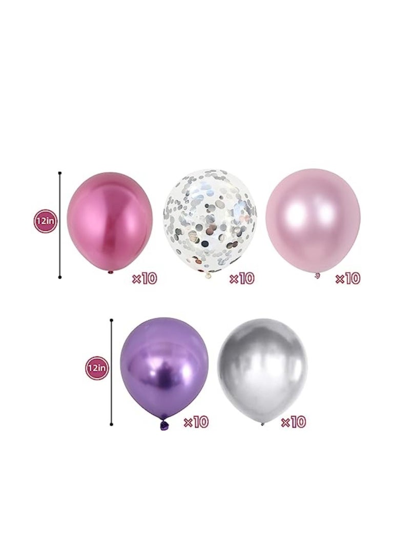 Boxwoods Purple Pink Silver Chrome With Confetti Helium Quality Balloons For Birthday Anniversary And Bridal Shower Party Decoration - Image 2