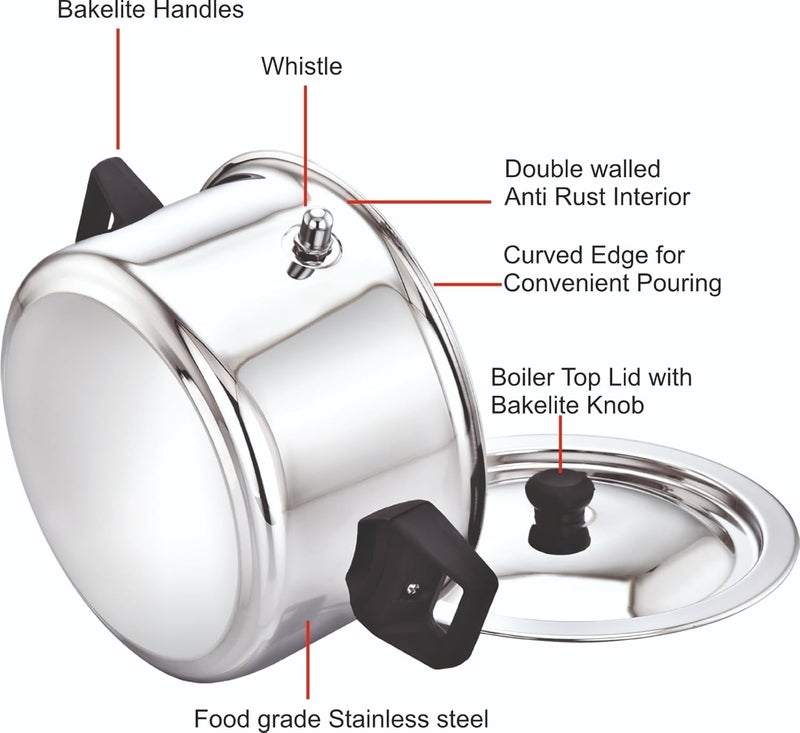 Coconut Coconut Ezy Stainless Steel Milk Boiler Induction Compatible with Whistle Indication Milk Boiler with Induction Base Double Wall Steel and Bakelite Handles Capacity 15 Litre  - Image 3