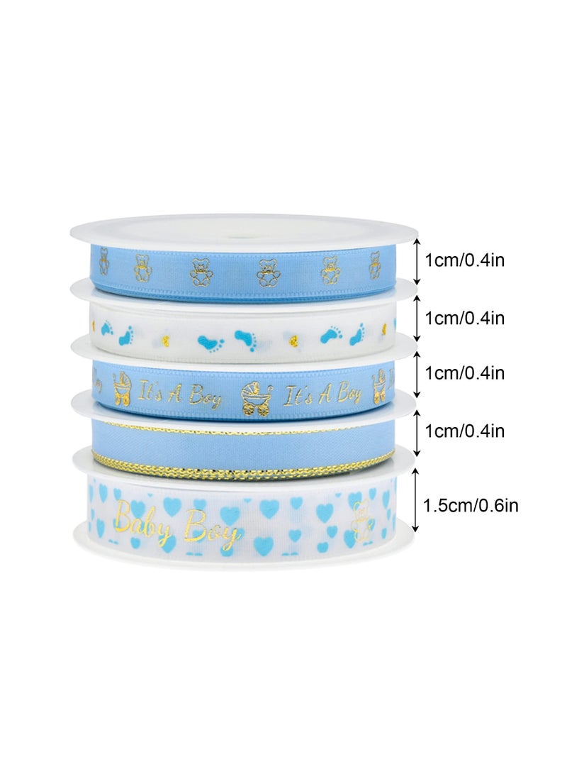 Zikra 5 Rolls of Blue Baby Feet and Bear Bronzing Ribbons - Polyester Fabric for Baby Showers, Birthdays, Christenings, Party Favors, Gift Wrapping, Sewing, and Weddings. - Image 4