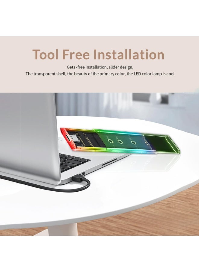External RGB SSD Enclosure – USB-C to PCIe NVMe & SATA M.2 (2230/2242/2260/2280) – Supports UASP – Compatible with M & B+M Key SSD – High-Speed 3.1 Gen 2 Case - Image 2