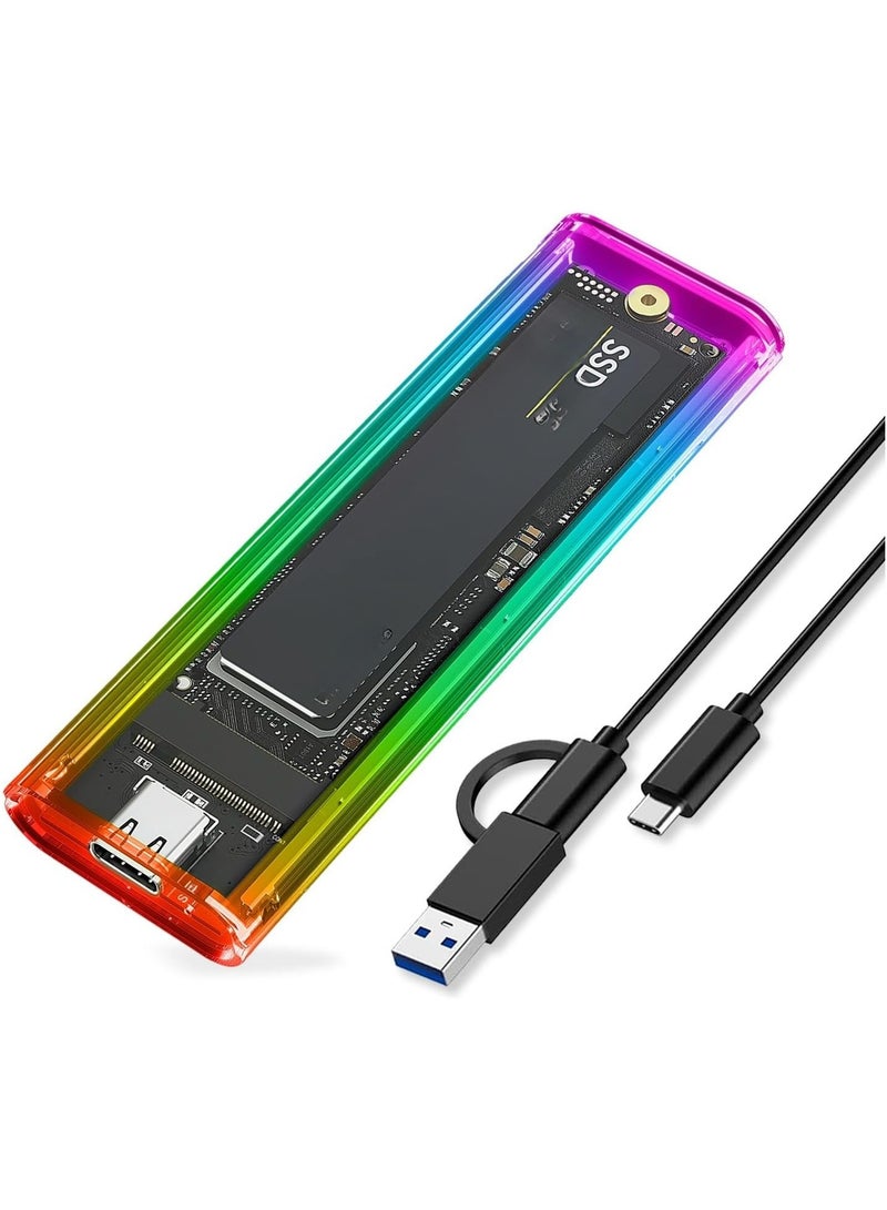External RGB SSD Enclosure – USB-C to PCIe NVMe & SATA M.2 (2230/2242/2260/2280) – Supports UASP – Compatible with M & B+M Key SSD – High-Speed 3.1 Gen 2 Case - Image 1