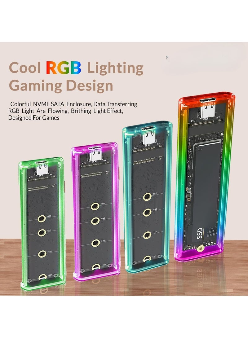 External RGB SSD Enclosure – USB-C to PCIe NVMe & SATA M.2 (2230/2242/2260/2280) – Supports UASP – Compatible with M & B+M Key SSD – High-Speed 3.1 Gen 2 Case - Image 3