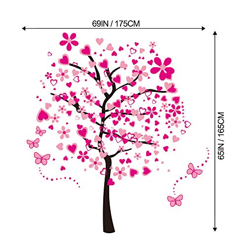 LiveGallery Removable Huge Pink Cartoon Heart Flower Tree Wall Decals Red Butterfly Wall Stickers Home Art Decor for Kids Girls Babys Bedroom Nursery Room Living Room Decorations - Image 3