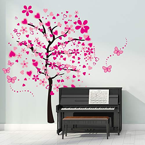 LiveGallery Removable Huge Pink Cartoon Heart Flower Tree Wall Decals Red Butterfly Wall Stickers Home Art Decor for Kids Girls Babys Bedroom Nursery Room Living Room Decorations - Image 4