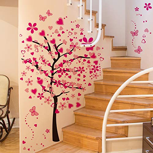 LiveGallery Removable Huge Pink Cartoon Heart Flower Tree Wall Decals Red Butterfly Wall Stickers Home Art Decor for Kids Girls Babys Bedroom Nursery Room Living Room Decorations - Image 5