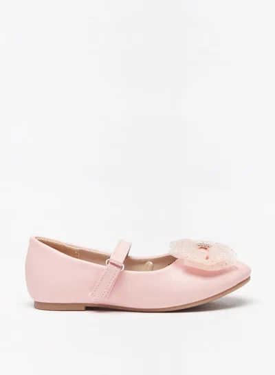Flora Bella By Shoexpress Girls Studded Bow Round Toe Ballerina Shoes with Hook and Loop Closure