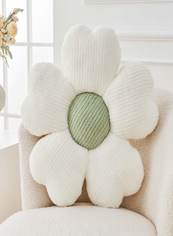 Kcvvcr Flower Throw Pillow, Cute Flower Shaped Pillow Decorative Throw Pillow for Bed Couch, Soft Daisy Pillows Floor Seating Cushion Cushions (14.9 Inch White+Green) - Image 1