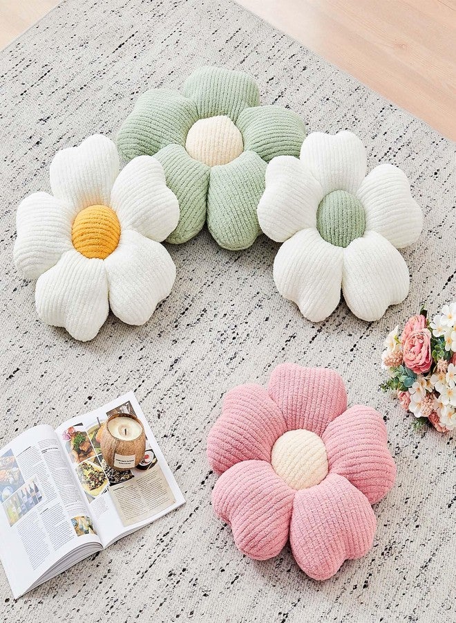 Kcvvcr Flower Throw Pillow, Cute Flower Shaped Pillow Decorative Throw Pillow for Bed Couch, Soft Daisy Pillows Floor Seating Cushion Cushions (14.9 Inch White+Green) - Image 5