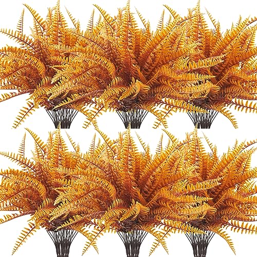 Uieke Uieke 12PCS Artificial Ferns for Outdoors, Fake Fall Boston Fern Plants UV Resistant No Fade Faux Plastic Greenery  - Image 2