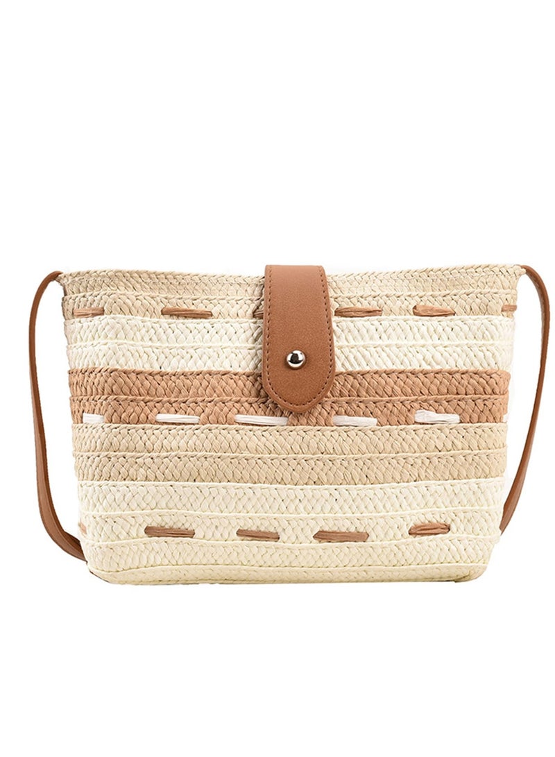 Stylish Summer Straw Crossbody Bags for Women, Hand-woven Beach Purse with PomPom Detail, Perfect for Casual Outings - Image 1