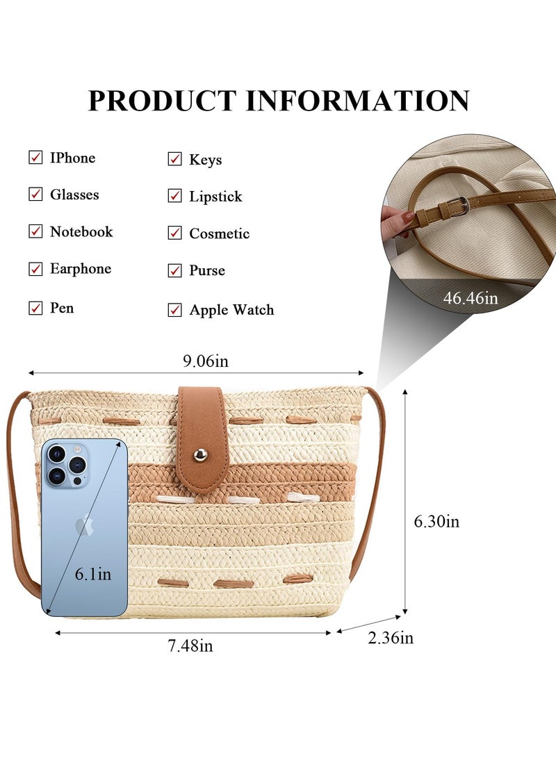 Stylish Summer Straw Crossbody Bags for Women, Hand-woven Beach Purse with PomPom Detail, Perfect for Casual Outings - Image 3