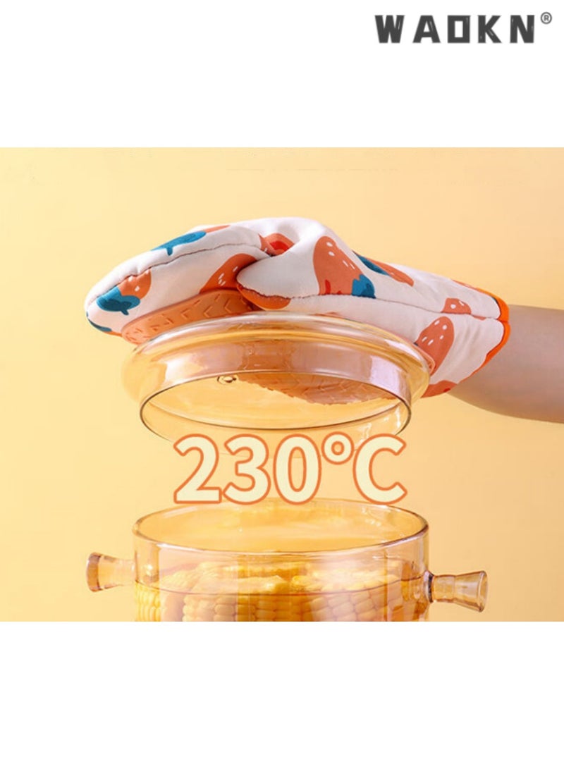 WAOKN Silicone and Cotton Insulated Oven Mitts - Kitchen Heat Resistant Gloves with Silicone Grip, Ideal for Handling Hot Cookware, Oven, and Microwave, Perfect for Baking and Cooking - Image 4
