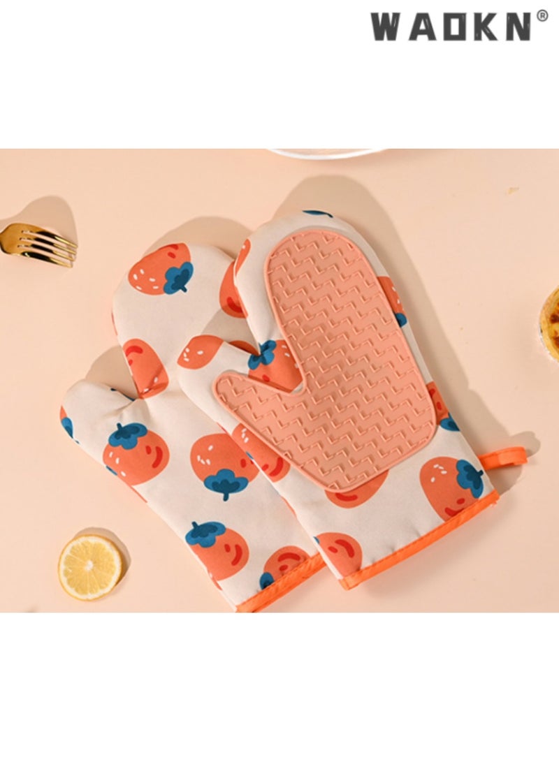 WAOKN Silicone and Cotton Insulated Oven Mitts - Kitchen Heat Resistant Gloves with Silicone Grip, Ideal for Handling Hot Cookware, Oven, and Microwave, Perfect for Baking and Cooking - Image 1