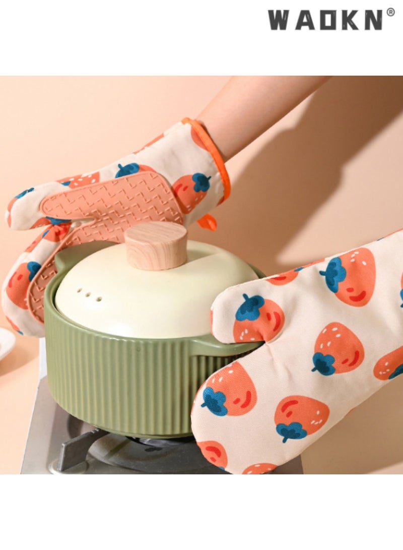 WAOKN Silicone and Cotton Insulated Oven Mitts - Kitchen Heat Resistant Gloves with Silicone Grip, Ideal for Handling Hot Cookware, Oven, and Microwave, Perfect for Baking and Cooking - Image 5