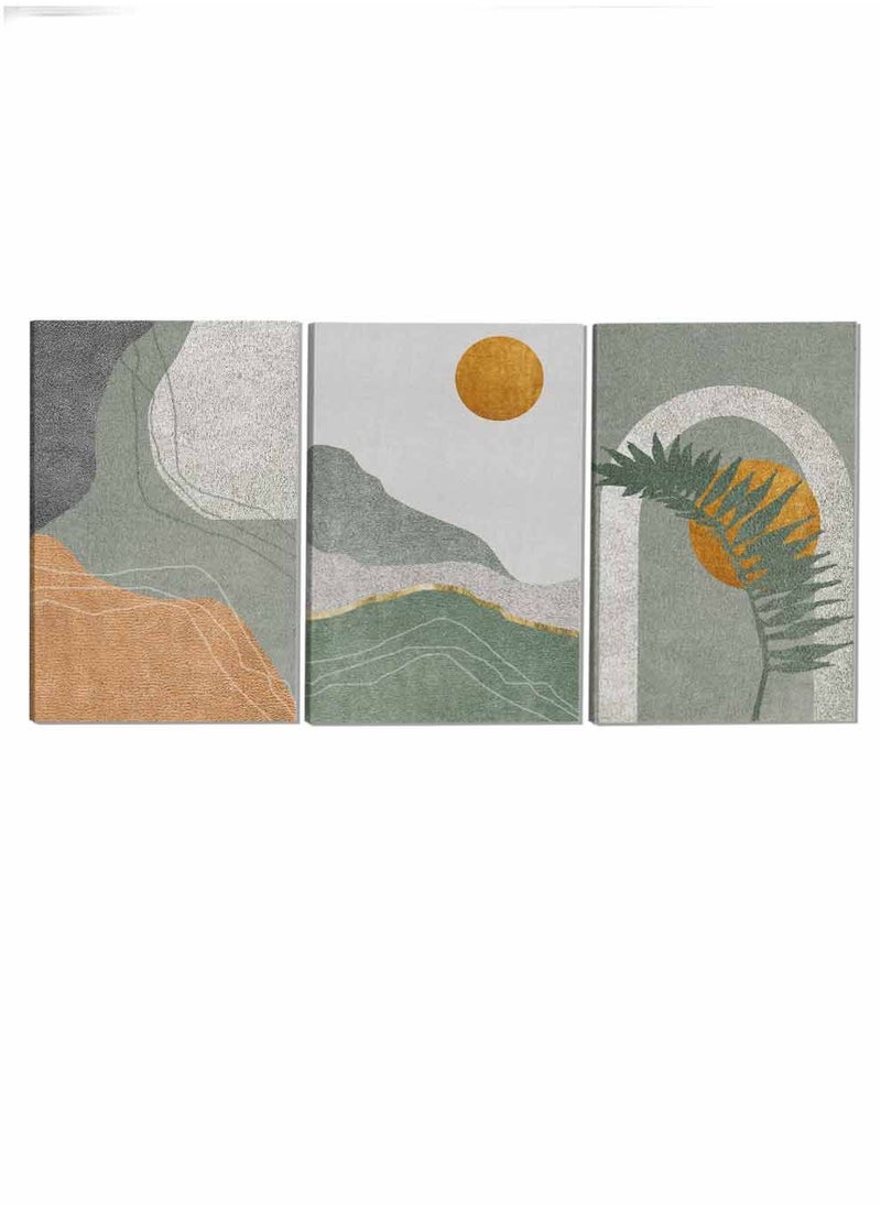 LOWHA Set Of 3 Framed Canvas Wall Arts Stretched Over Wooden Frame Mountains Moon Foliage Paintings For Home Living Room Office Decor  - Image 4