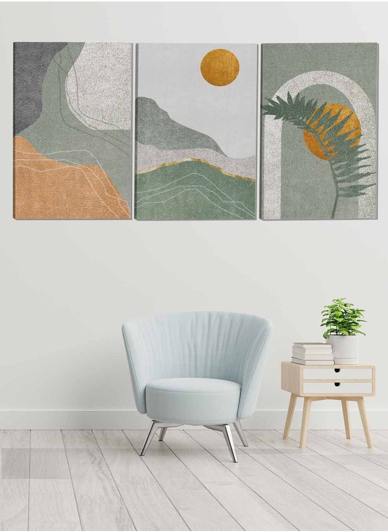 LOWHA Set Of 3 Framed Canvas Wall Arts Stretched Over Wooden Frame Mountains Moon Foliage Paintings For Home Living Room Office Decor  - Image 1