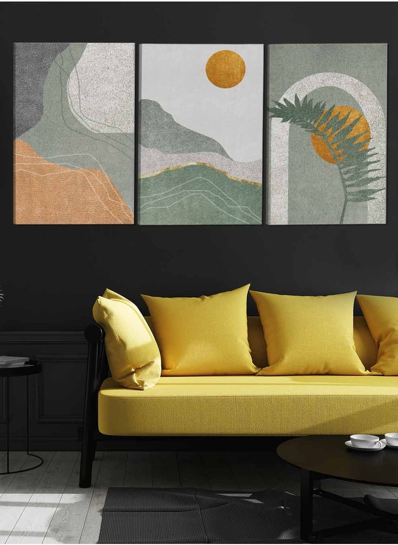 LOWHA Set Of 3 Framed Canvas Wall Arts Stretched Over Wooden Frame Mountains Moon Foliage Paintings For Home Living Room Office Decor  - Image 3