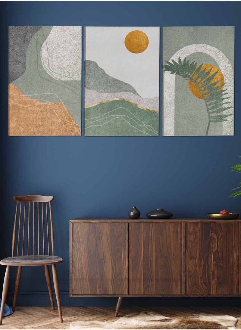 LOWHA Set Of 3 Framed Canvas Wall Arts Stretched Over Wooden Frame Mountains Moon Foliage Paintings For Home Living Room Office Decor  - Image 2