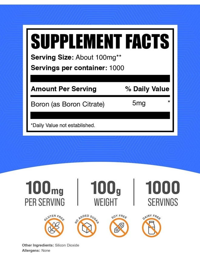 BulkSupplements.com Boron Citrate Powder - Boron Supplement for Men & Women, Food Grade - for Bones & Joints Support, 100mg per Serving, 100g (3.5 oz) (Pack of 1) - Image 2