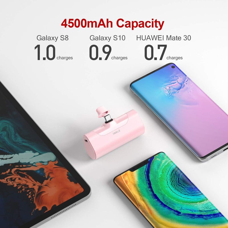 iWalk USB C Power Bank, 4500mAh Portable Charger USB C Battery Pack, Compatible with Samsung Galaxy Note20 Ultra, Z Fold2, S20/S10/S9, A51/A71, Note 10/9/8 and Android-Smartphones, pink - Image 3