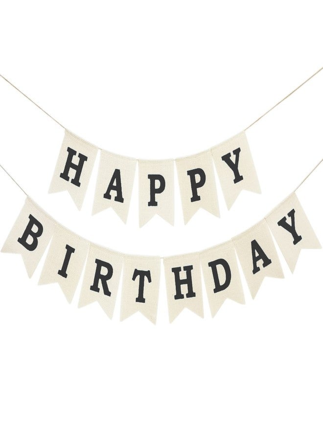 CROWNOS Burlap Happy Birthday Banner, Assembled Reusable Black Happy Birthday Sign for Rustic Birthday Party Decorations - Image 1