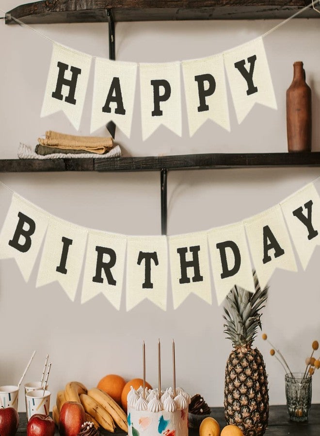 CROWNOS Burlap Happy Birthday Banner, Assembled Reusable Black Happy Birthday Sign for Rustic Birthday Party Decorations - Image 2