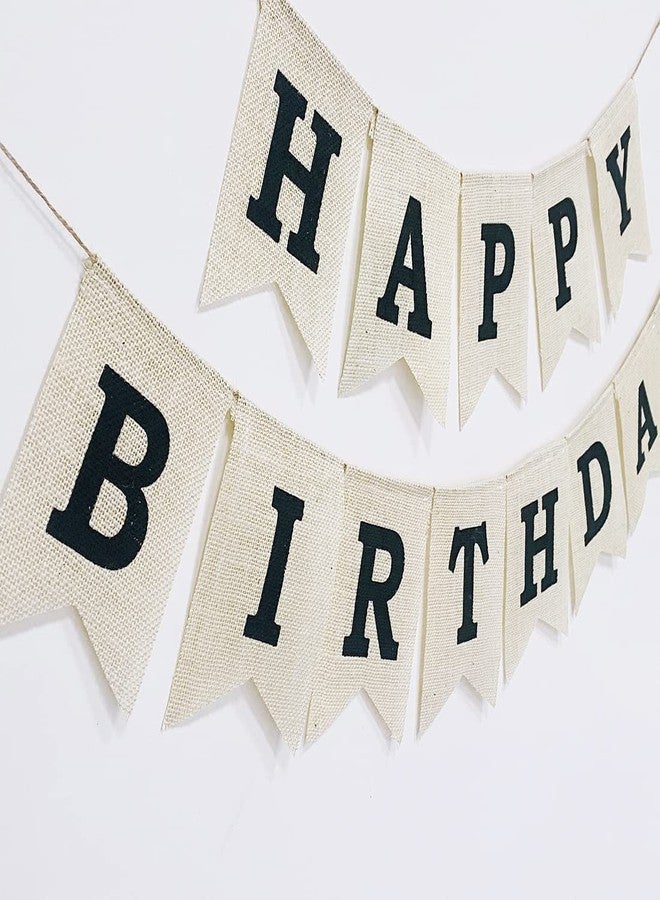 CROWNOS Burlap Happy Birthday Banner, Assembled Reusable Black Happy Birthday Sign for Rustic Birthday Party Decorations - Image 3