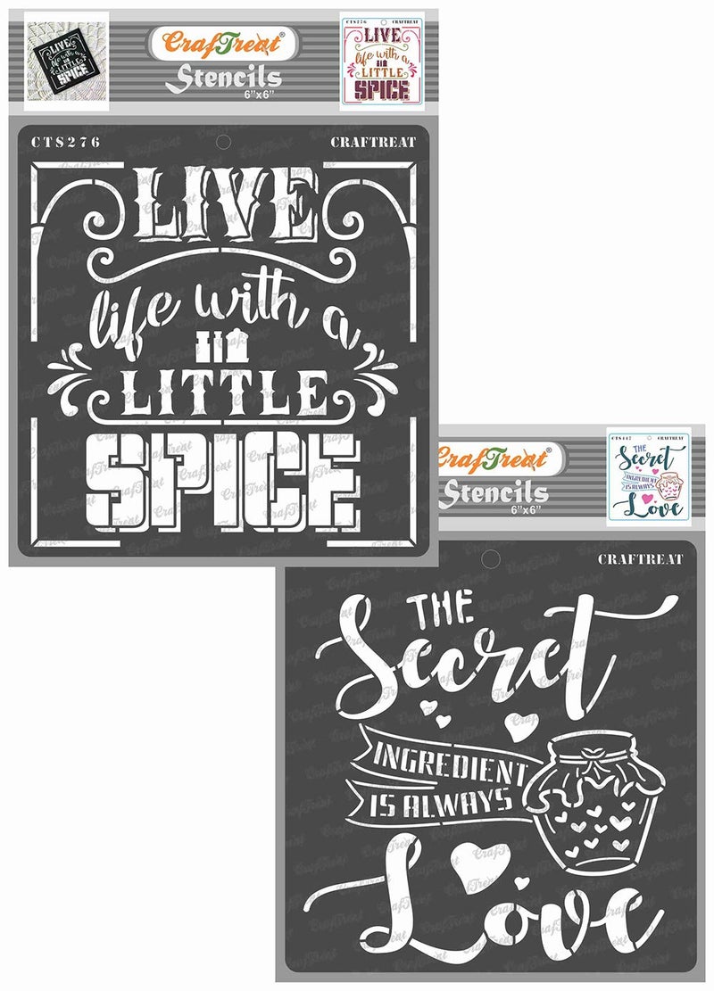 CrafTreat Stencils Combo Pack - Spicy Life & Secret Ingredient - Size: 6X6 Inches (2Pcs)- Home Decor Stencil - Home Decor Word Stencil - Wall Painting Stencil for Home Decoration - Image 1