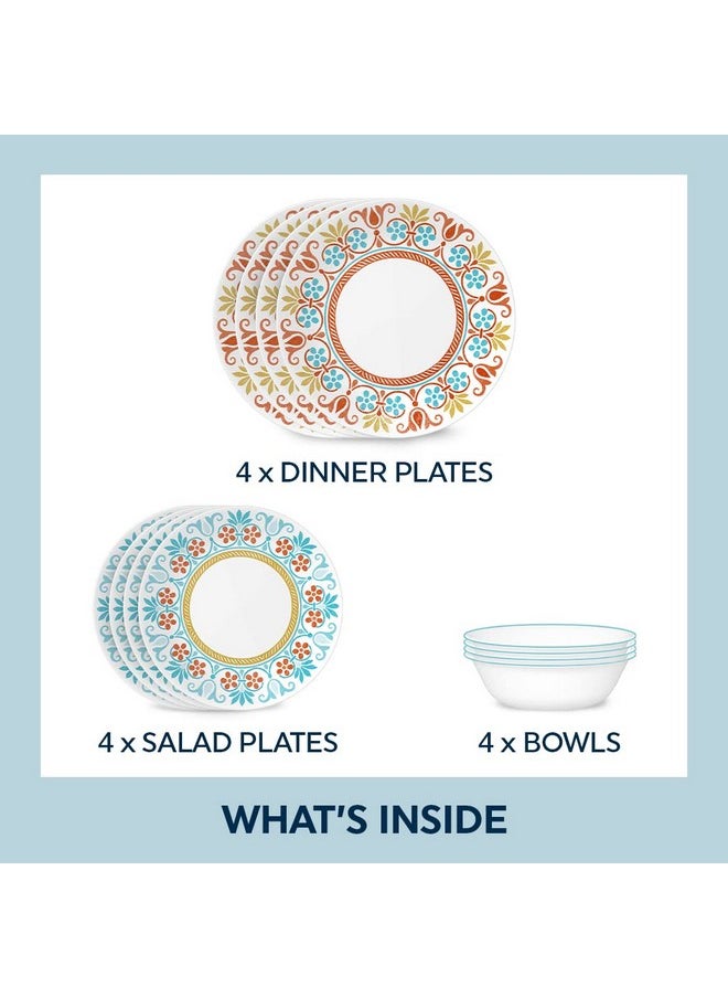 Corelle Corelle Global Collection Vitrelle 12-Piece Dinnerware Set, Triple Layer Recycled Glass, Lightweight Eco-Friendly Round Plates and Bowls Set, Terracotta Dreams  - Image 2