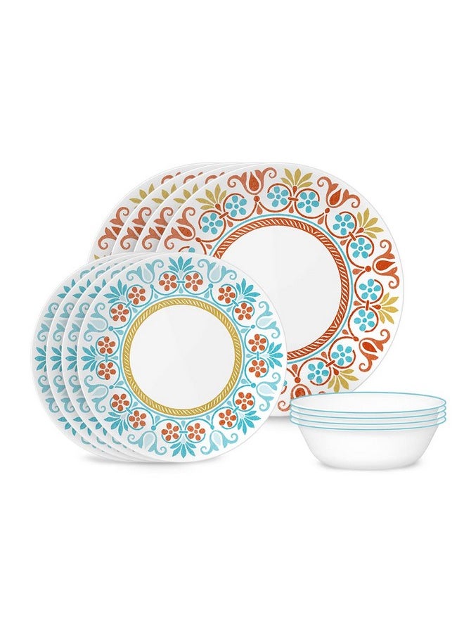 Corelle Corelle Global Collection Vitrelle 12-Piece Dinnerware Set, Triple Layer Recycled Glass, Lightweight Eco-Friendly Round Plates and Bowls Set, Terracotta Dreams  - Image 1