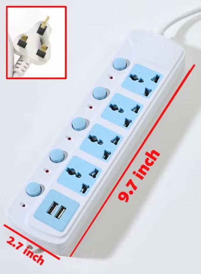 keke Multi-Purpose 5 Way Electrical Power Strip with 2 USB Ports and 4 Sockets, 2-Meter Extension Cord 3 Pin Plug - Image 2