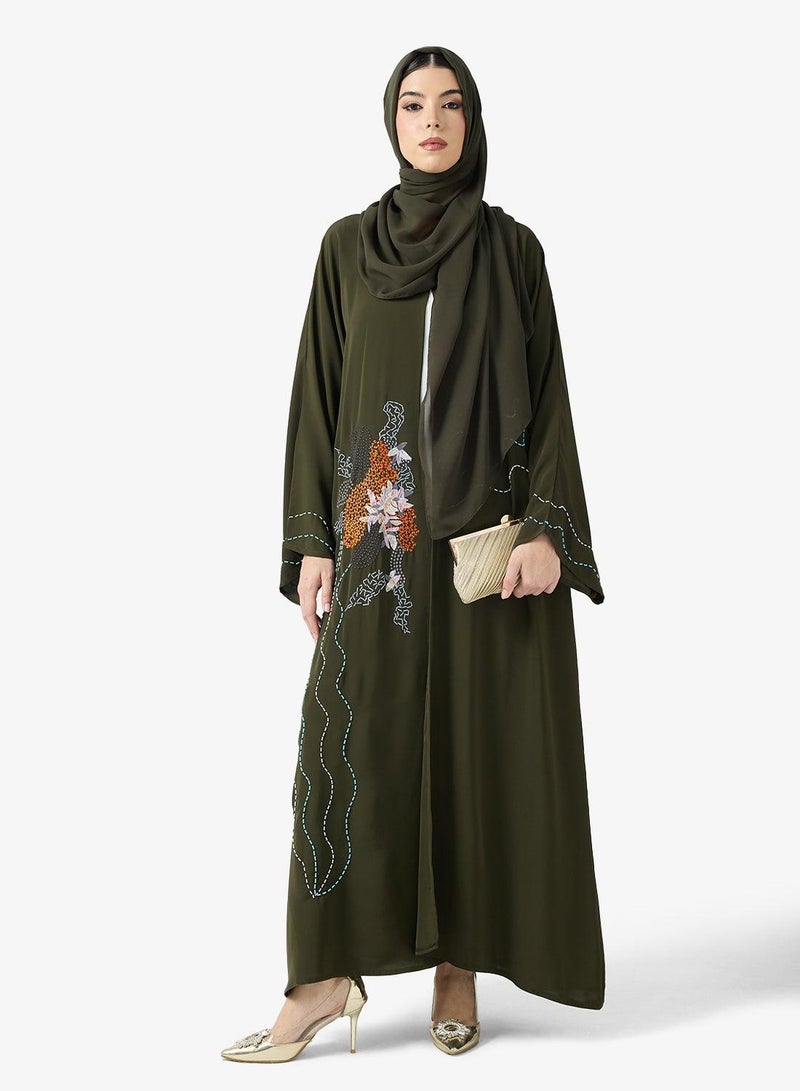 hayas closet Embroidered Abaya With Sheila - Image 1
