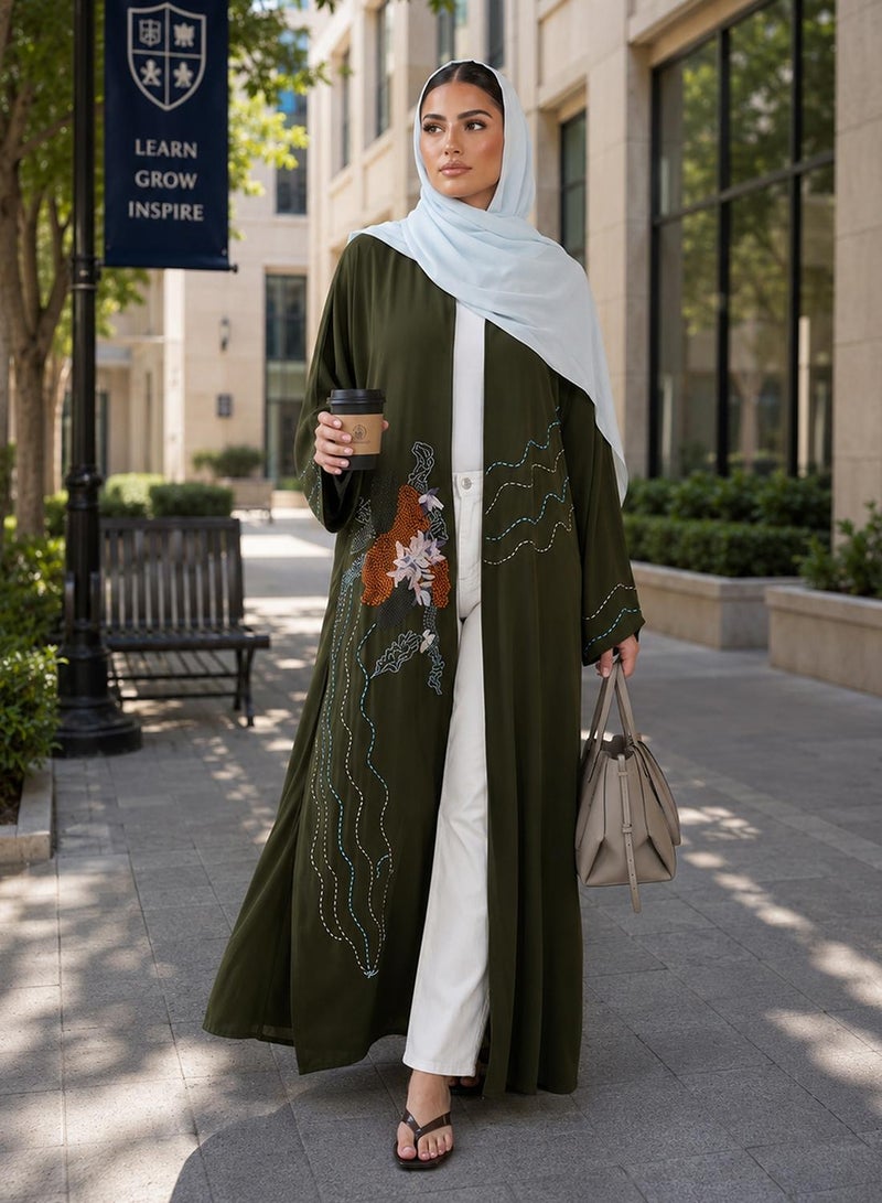 hayas closet Embroidered Abaya With Sheila - Image 4