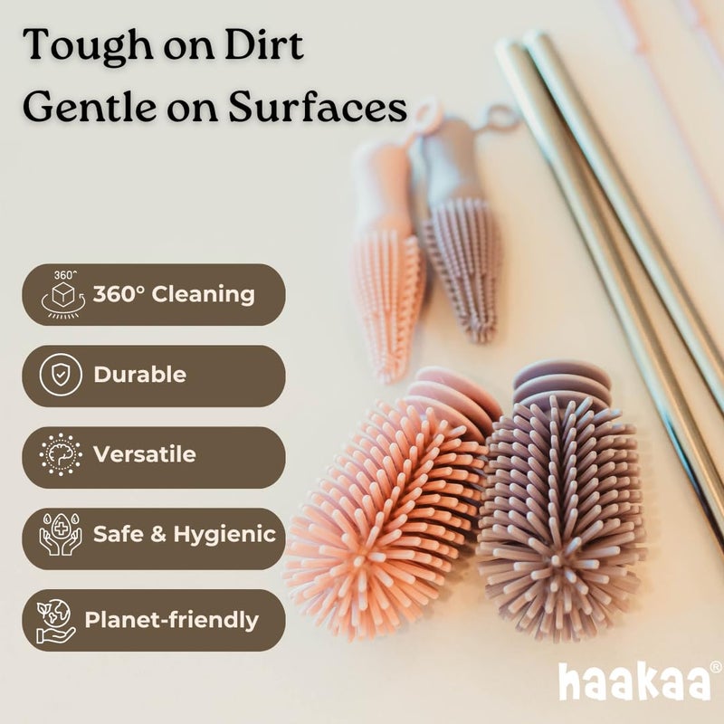 Haakaa Silicone Cleaning Brush Kit â€“ Household Cleaning Brushes for Bottles and Crevices â€“ Food-Grade Silicone: Dishwasher Safe (Kit-Grey) - Image 2