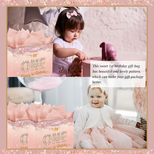 Vichona Rose Gold Happy 1st Birthday Gift Bag for One Year Old Girls, One Year Old Girl First Birthday Gift Bag Card Decorations for Daughter, Granddaughter - Image 4