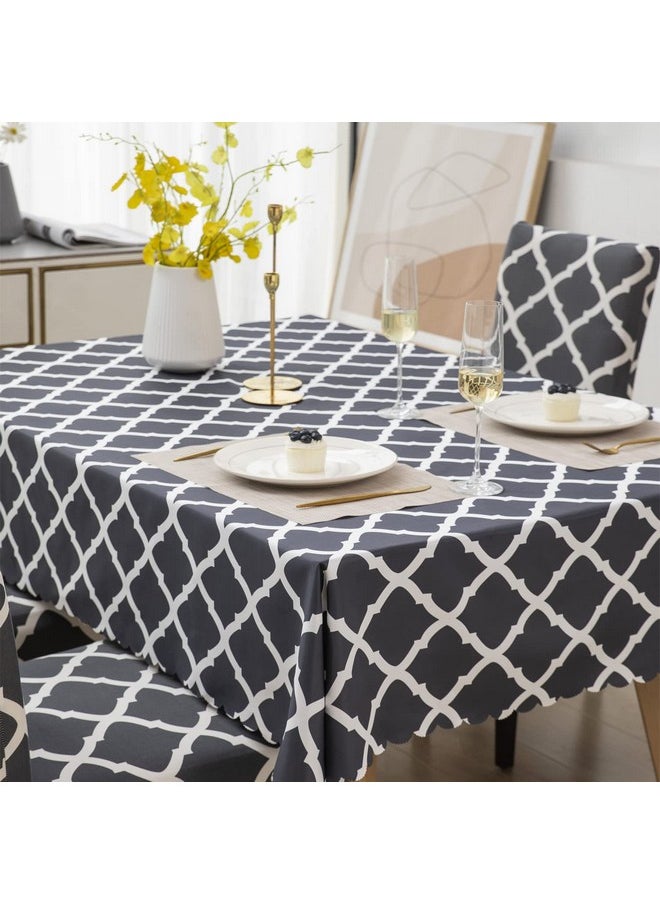 HOUSE OF QUIRK - House of Quirk Polyvinyl Chloride (Pvc) Dining Chair Cover With Table Covers For Kitchen Waterproof Dining Rectangular Table Cloth (Grey Diamond, 1 Table Cover + 4 Chair Cover) - Image 1