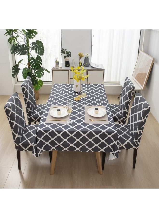 HOUSE OF QUIRK - House of Quirk Polyvinyl Chloride (Pvc) Dining Chair Cover With Table Covers For Kitchen Waterproof Dining Rectangular Table Cloth (Grey Diamond, 1 Table Cover + 4 Chair Cover) - Image 1