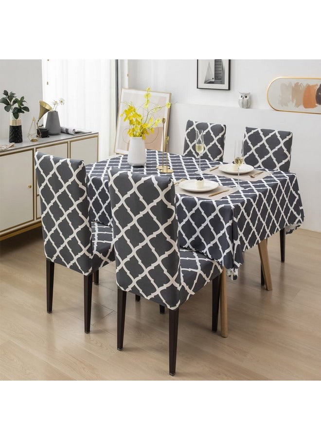 HOUSE OF QUIRK - House of Quirk Polyvinyl Chloride (Pvc) Dining Chair Cover With Table Covers For Kitchen Waterproof Dining Rectangular Table Cloth (Grey Diamond, 1 Table Cover + 4 Chair Cover) - Image 1