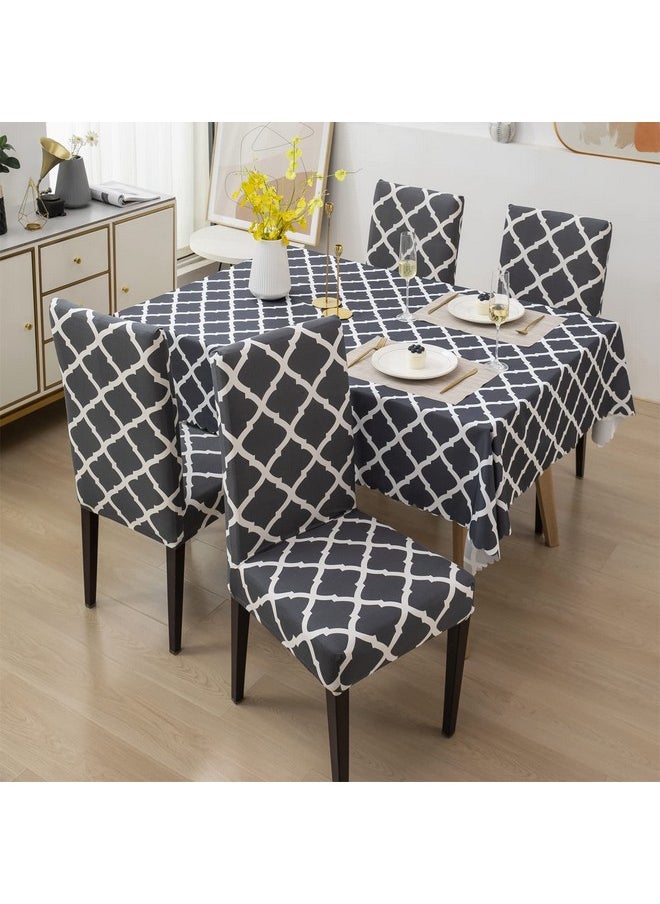 HOUSE OF QUIRK - House of Quirk Polyvinyl Chloride (Pvc) Dining Chair Cover With Table Covers For Kitchen Waterproof Dining Rectangular Table Cloth (Grey Diamond, 1 Table Cover + 4 Chair Cover) - Image 1