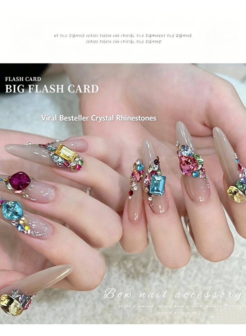 12 Grid Colorful Flat Back Rhinestone Nail Art Set Round Diamond Charms for DIY - Image 3