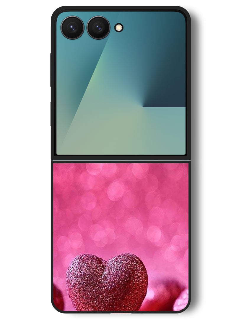Theodor Case Compatible with Samsung Galaxy Z Flip 7 - 6.9 Inch Protection Shockproof Bumper Cover Dark Pink Gliter Heart - Image 1