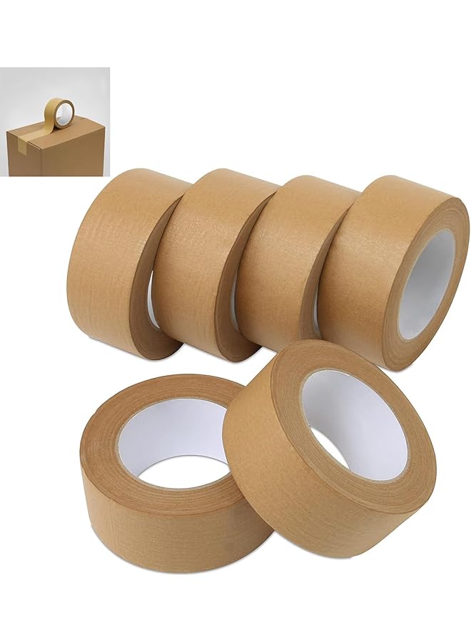 PROMASS promass Packing Tape, 6 Pcs 5cmx50m Brown Kraft Paper Shipping Tape, Box Tape, Shipping Tape, Heavy Duty Packing Tape for Moving Boxes, Shipping Cardboard, Packing Boxes and Carton Seal  - Image 1